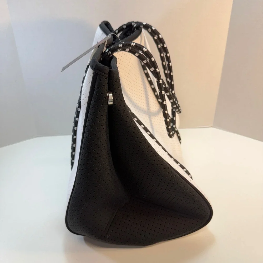No Boundaries Neoprene Tote Bag White Black Colorblock Perforated Athleisure